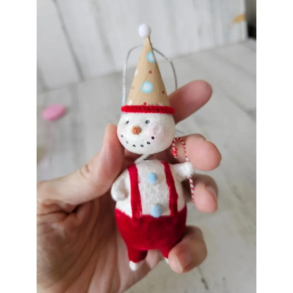 Snowman bobblehead candy cane ornament nodder Xmas tree‎ velvet